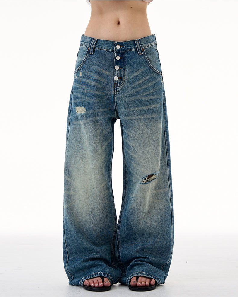 MADWITCH DISTRESSED BUTTON FLY DENIM #CK9623