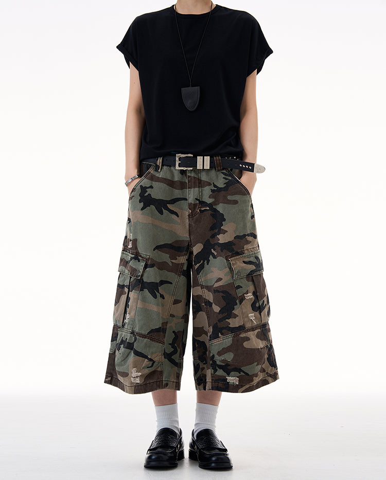 MADWITCH CAMO DISTRESSED UTILITY CAPRIS #CK3512D