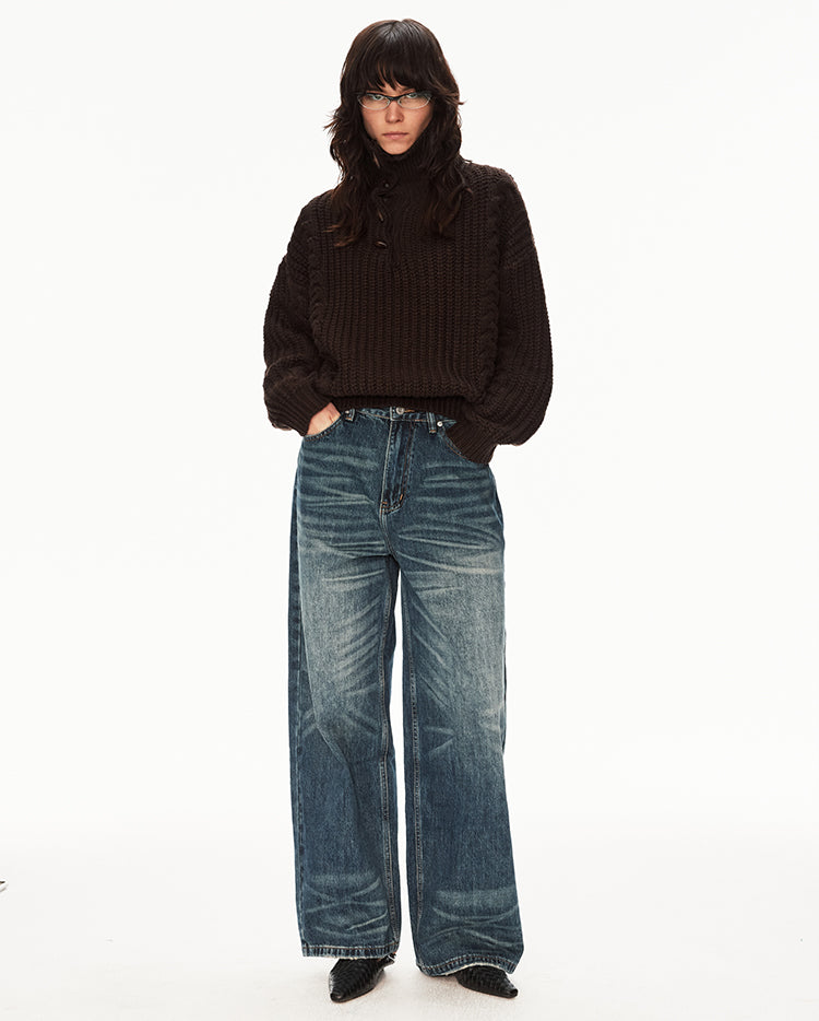 MADWITCH CABLE KNIT STAND COLLAR SWEATER #MY25612