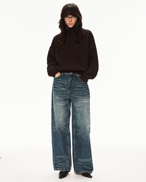 MADWITCH CABLE KNIT STAND COLLAR SWEATER #MY25612