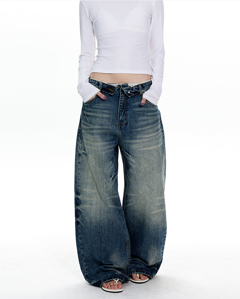 MADWITCH TURNED-UP WAIST WASHED JEANS #GPC9736