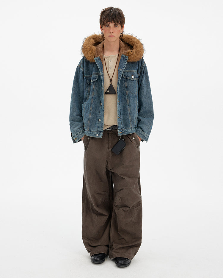 MADWITCH VINTAGE FUR COLLAR DENIM JACKET #RW169