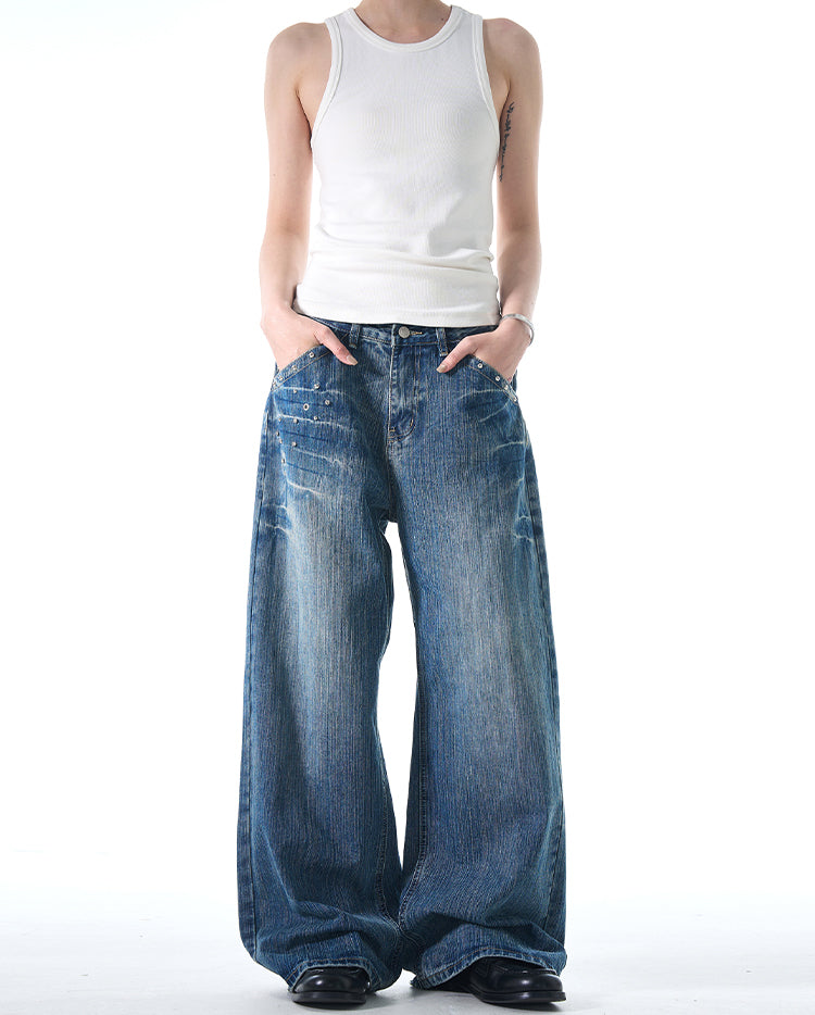 MADWITCH STUDDED VINTAGE JEANS #FX069
