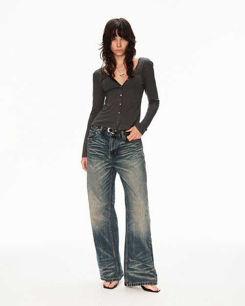 MADWIT WASHED STRAIGHT JEANS GD003 - MadWitch Store