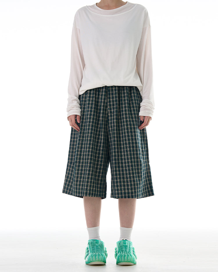 MADWITCH COLORBLOCK PLAID CROPPED CASUAL PANTS #DR3501