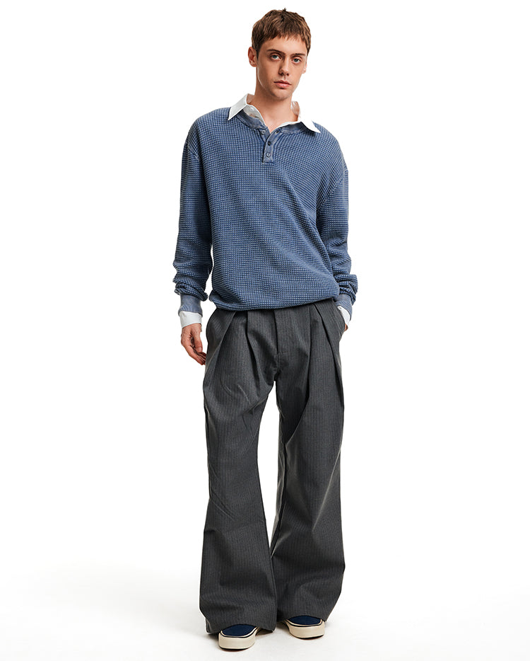 MADWITCH WAFFLE HENLEY KNIT #AK070