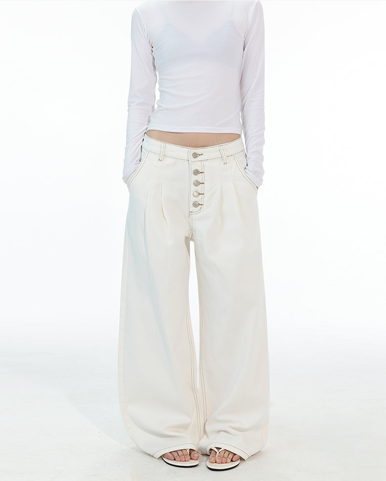 MADWITCH DOUBLE PLEAT BUTTON FRONT JEANS #G6935-1