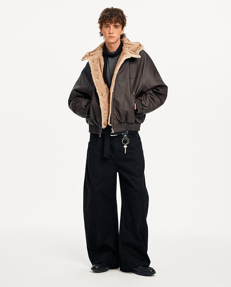 MADWITCH FAUX LAYER PU HOODED JACKET #880603