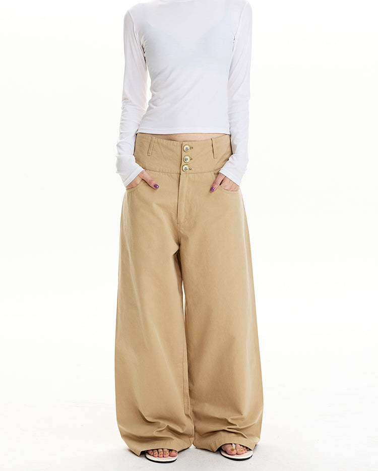 MADWIT BUTTON FRONT STRAIGHT PANTS #WM2588