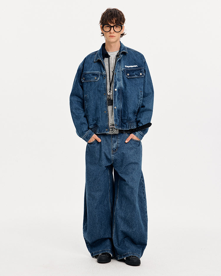 MADWITCH LETTER PRINT WASHED DENIM JACKET #GPCW1351