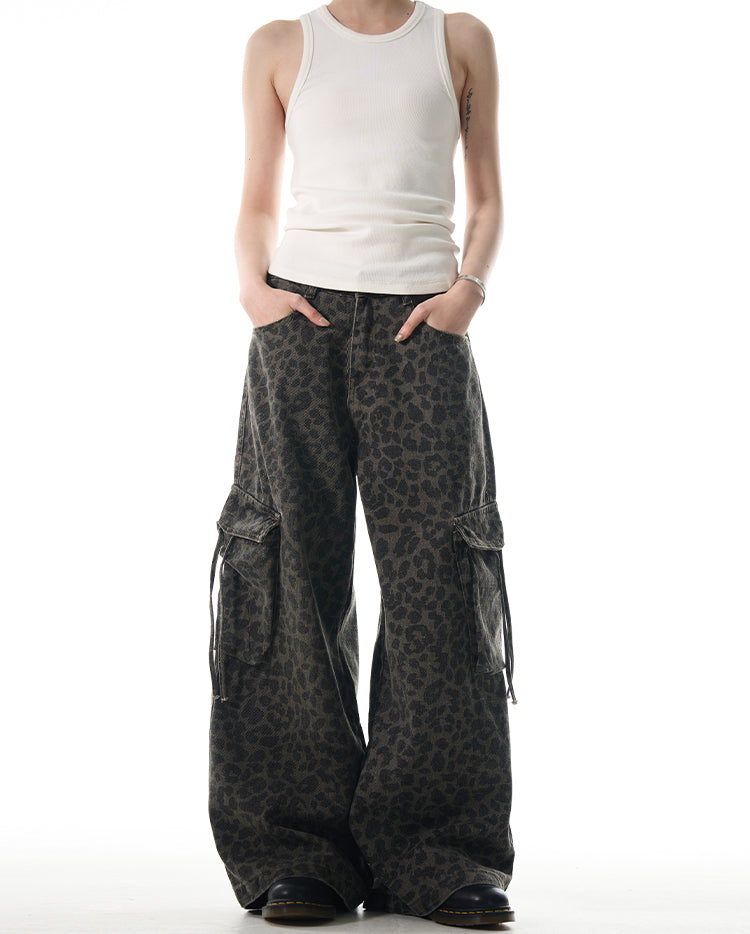 MADWITCH LEOPARD PRINT WIDE-LEG CARGO PANTS #RK179