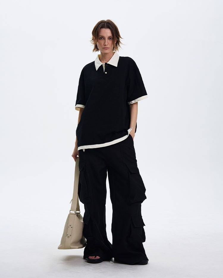 MADWITCH CONTRAST COLLAR SHORT-SLEEVE SHIRT #C1269X25