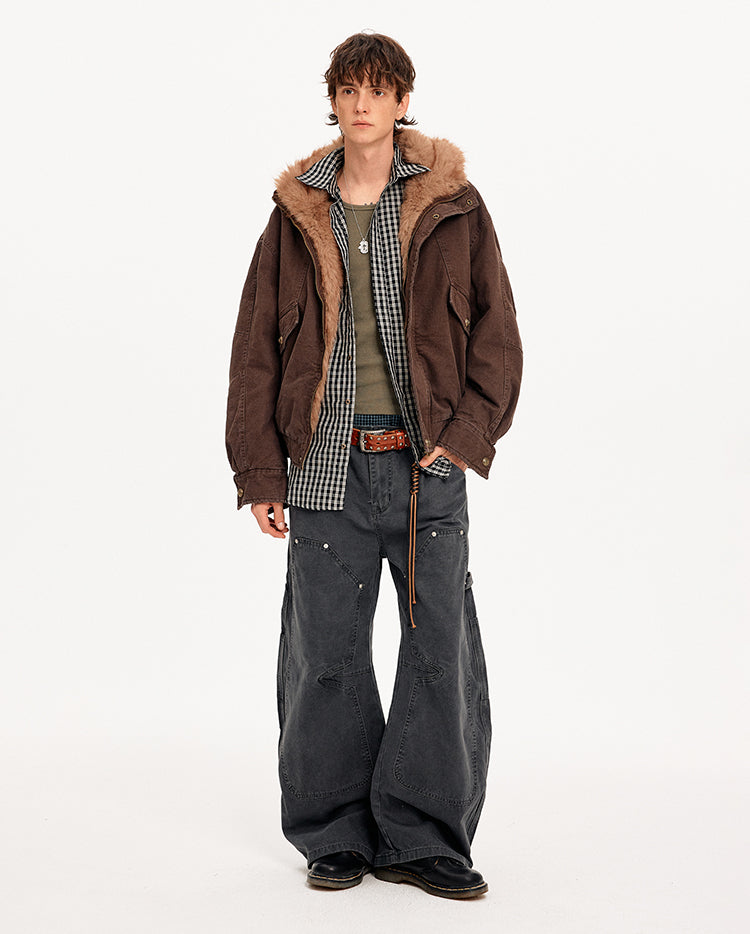 MADWITCH PATCHWORK HOODED FUR JACKET #880669