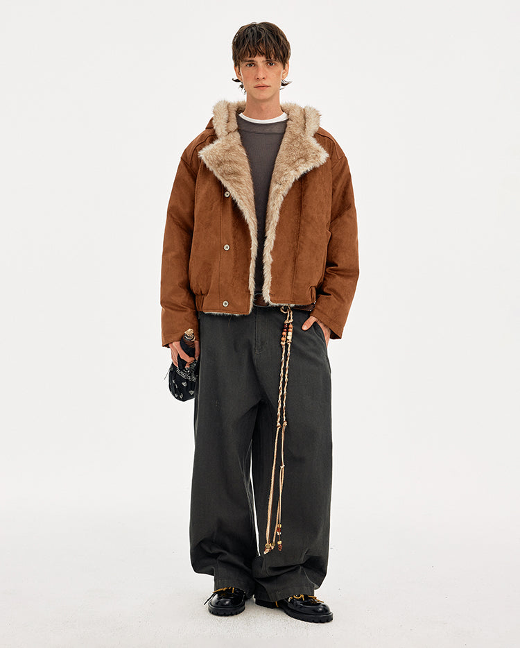 MADWITCH SUEDE HOODED QUILTED FUR JACKET #AW25505