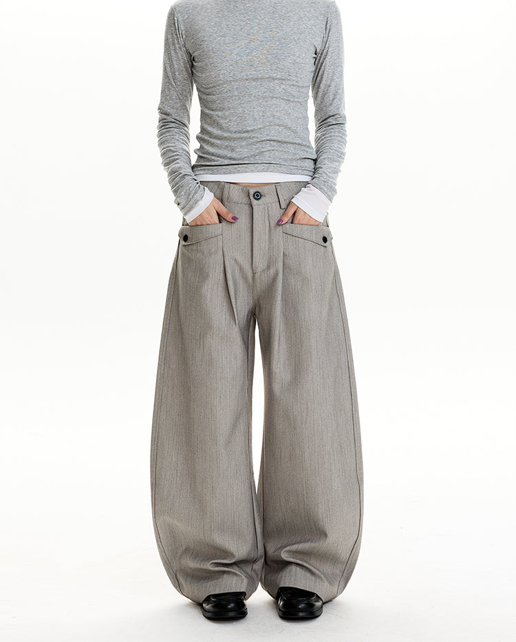 MADWIT PLEATED HERRINGBONE WIDE TROUSERS #HK6959