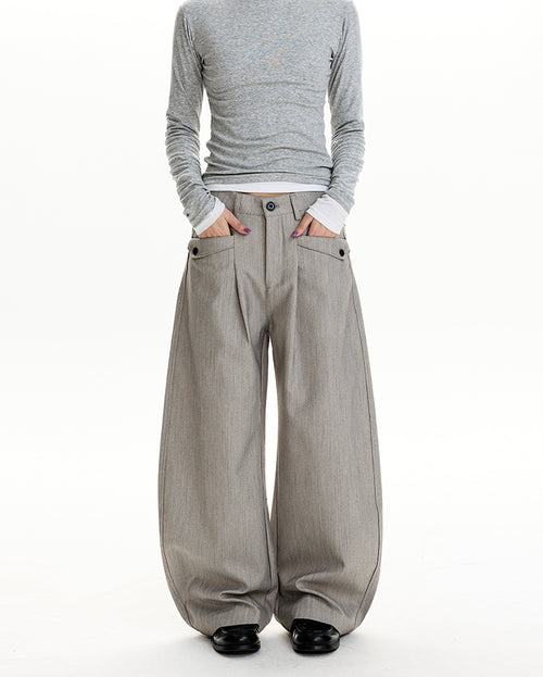 MADWIT PLEATED HERRINGBONE WIDE TROUSERS #HK6959
