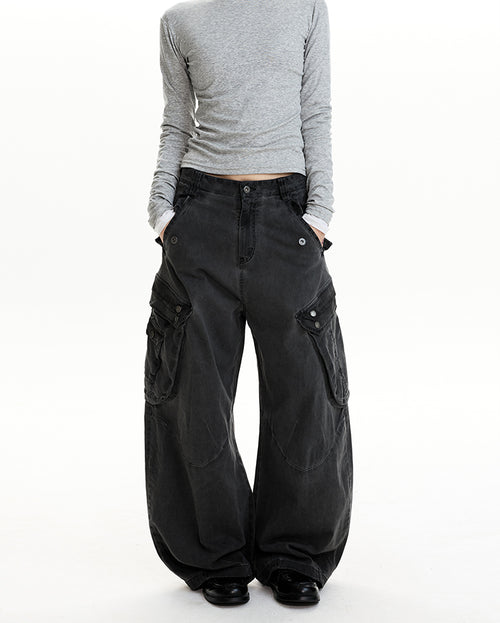 MADWIT DISTRESSED WIDE WORK PANTS #CK6932