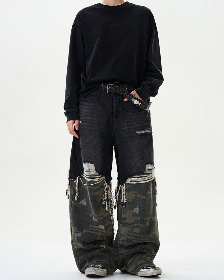 MADWITCH PATCHWORK FRINGED DENIM JEANS #WHOA070