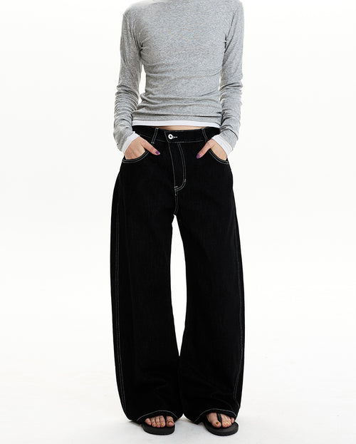 MADWIT SLANTED FLY WIDE LEG JEANS #GPC9728