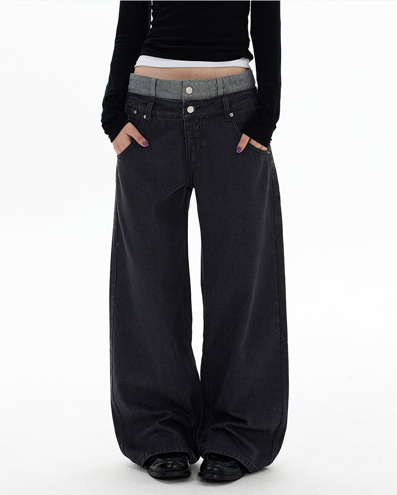 MADWITCH DOUBLE WAISTBAND WIDE JEANS #G6916