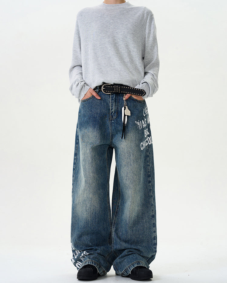 MADWITCH LETTER PRINT STREET-STYLE JEANS #G6626