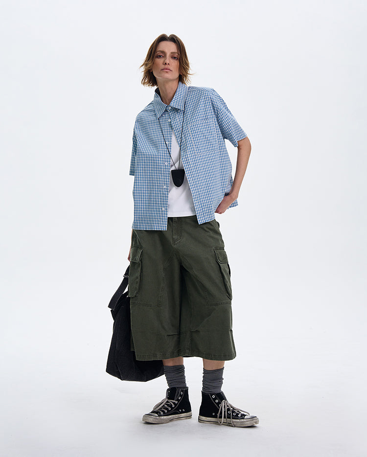 MADWITCH AMERICAN-STYLE PLAID SHORT-SLEEVE SHIRT #CR211