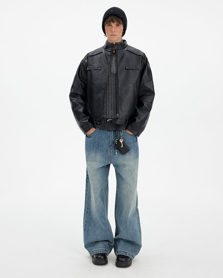 MADWITCH DECONSTRUCTED PU BIKER DOWN JACKET #YR001