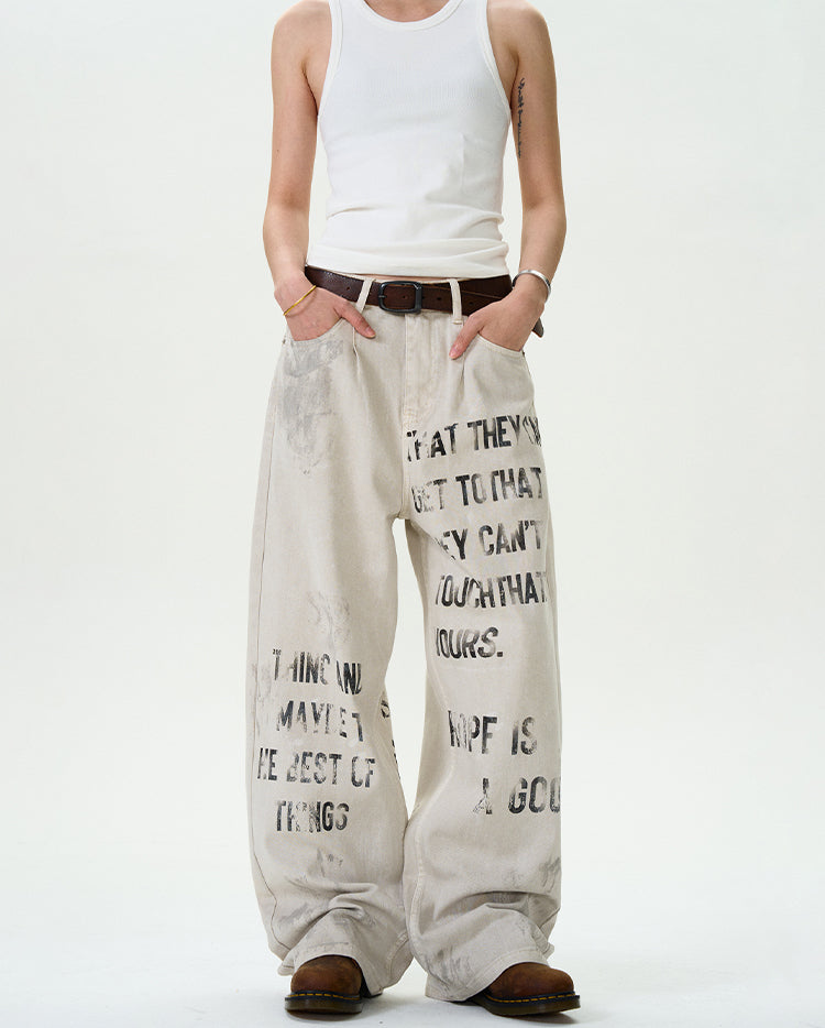 MADWITCH LETTER GRAFFITI DENIM PANTS #D1671