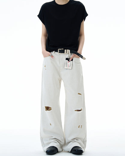 MADWITCH DISTRESSED FLOOR-LENGTH JEANS #58226