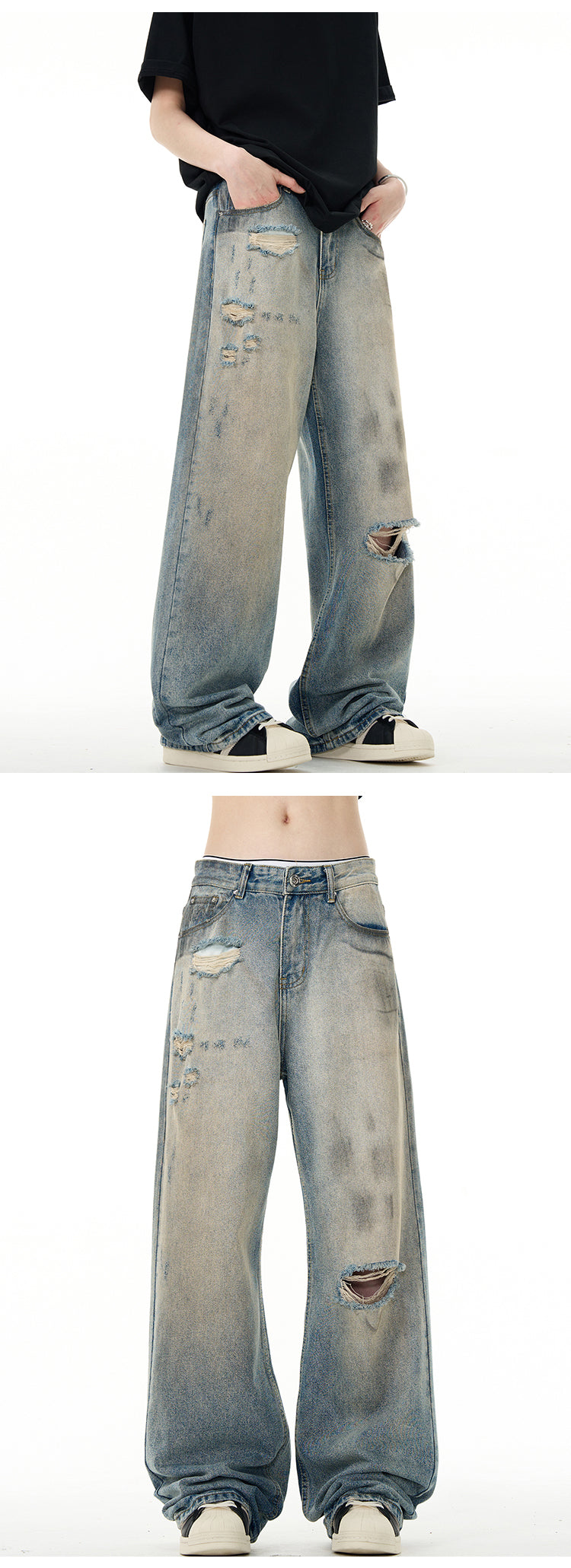 MADWITCH ACID WASHED RIPPED JEANS #DCFX019