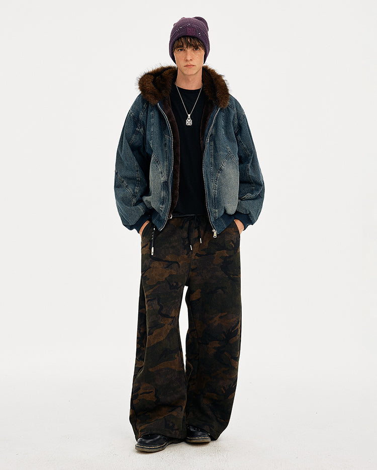 MADWITCH WASHED DENIM FUR COLLAR JACKET #Z2628