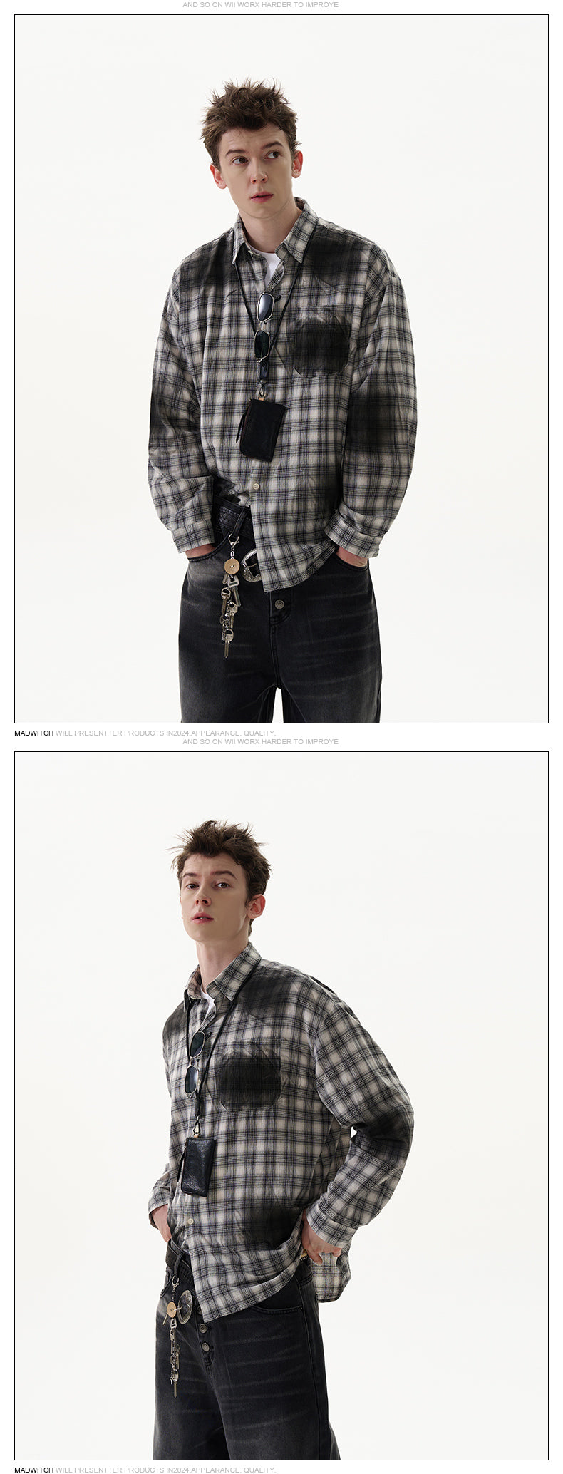 MADWITCH WASHED CHECK SHIRT #7839