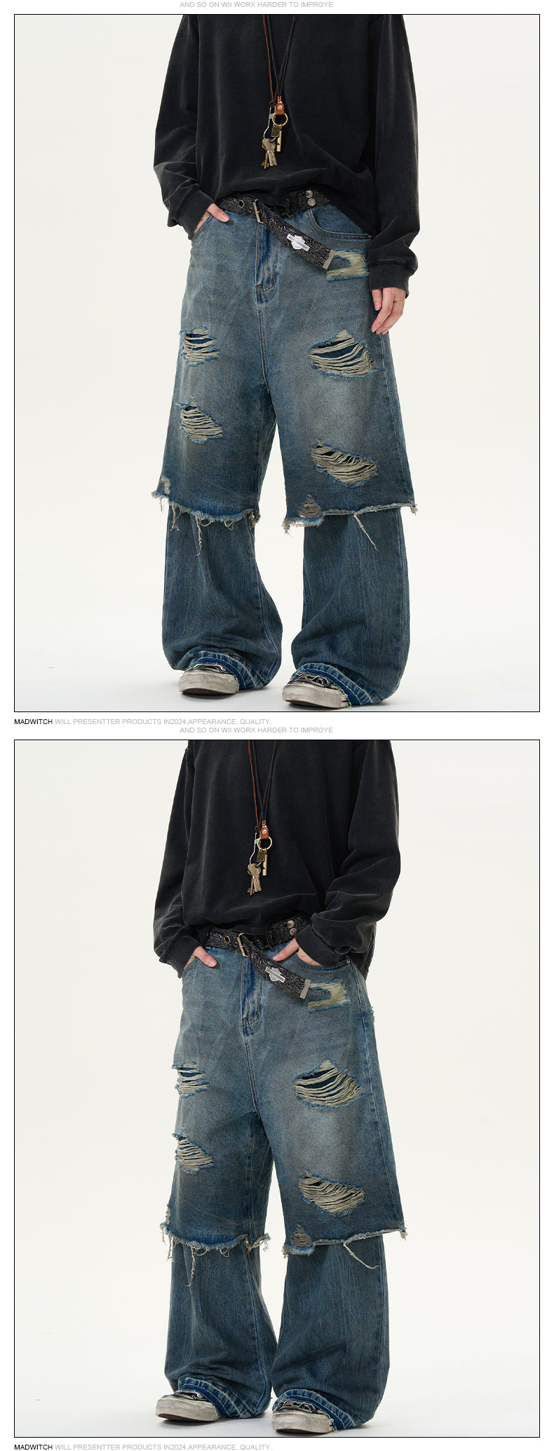 MADWITCH UNISEX POST-APOCALYPTIC STYLE PATCHWORK DENIM #D1651