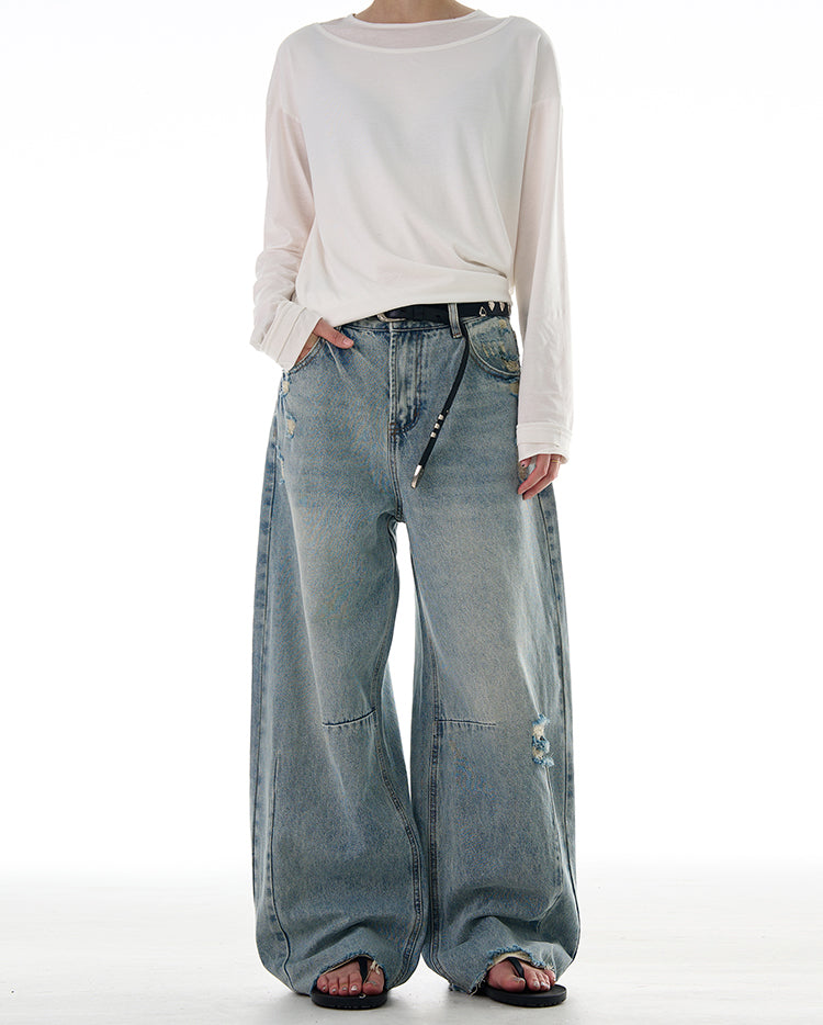 MADWITCH AMERICAN STYLE RIPPED CURVED BLADE JEANS #G6691
