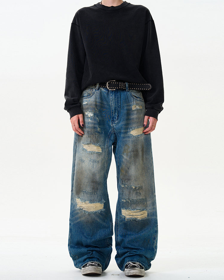 MADWITCH VINTAGE DISTRESSED SPRAY-WASHED JEANS #K5357