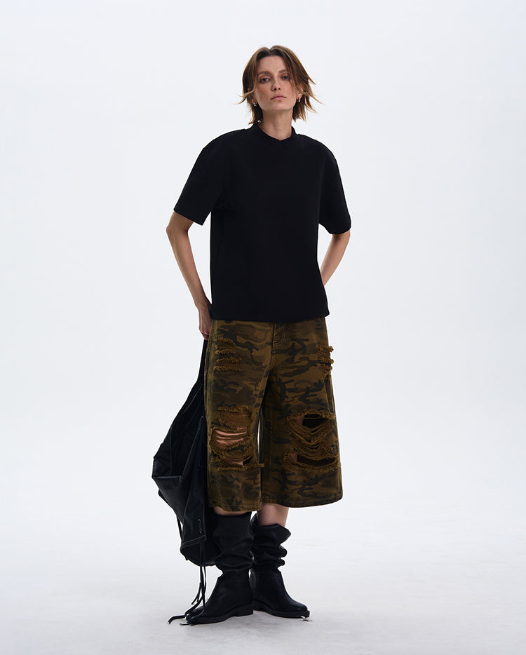 MADWITCH MINIMALIST SMALL COLLAR T-SHIRT #241316
