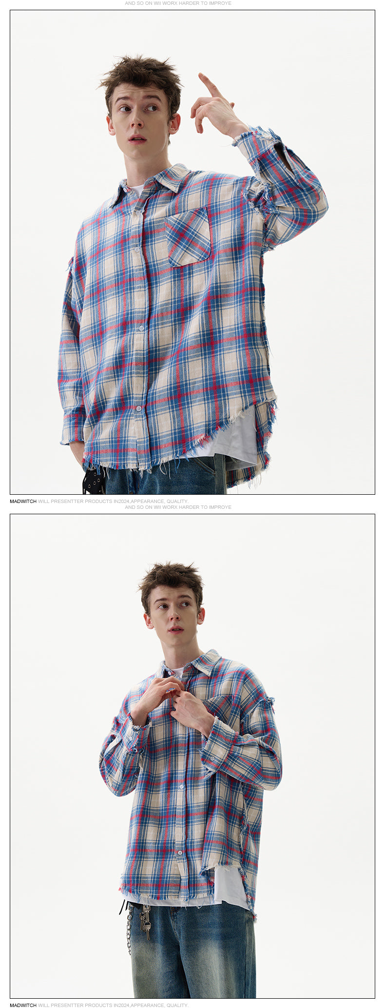 MADWITCH FRAYED CHECK SHIRT #G788