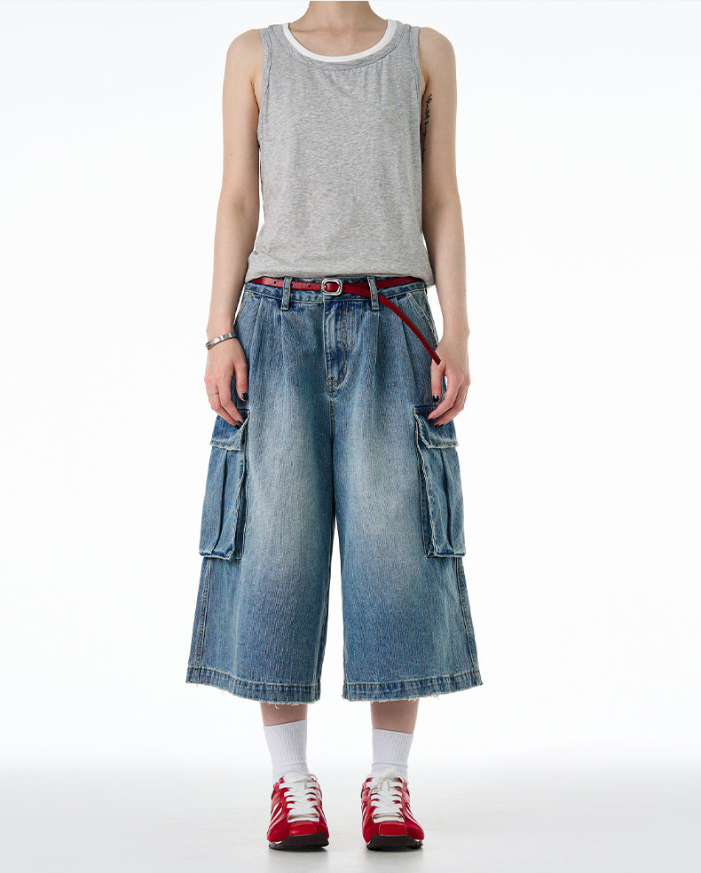 MADWITCH LOOSE CROP CARGO JEANS #9676