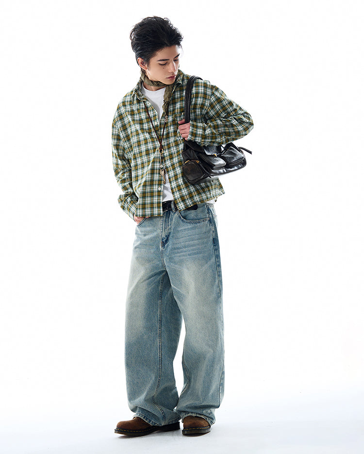 MADWITCH VINTAGE PLAID LONG SHIRT #RC157