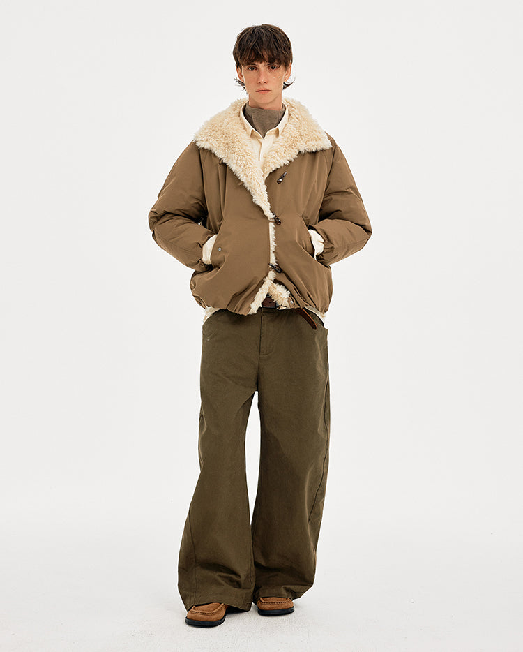 MADWITCH HORN BUTTON FUR COLLAR COAT #AW25509