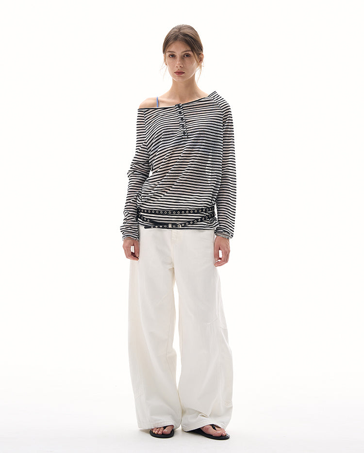 MADWITCH BOAT NECK STRIPED LAYER #MS7558