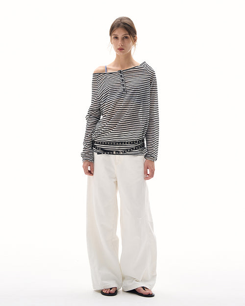 MADWITCH BOAT NECK STRIPED LAYER #MS7558