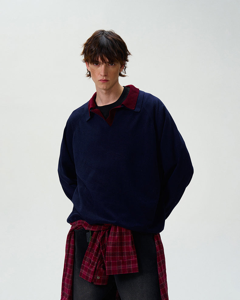 MADWITCH DOUBLE-LAYER CONTRAST KNIT SWEATER #L535