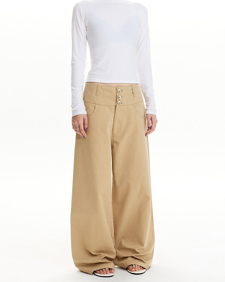 MADWIT BUTTON FRONT STRAIGHT PANTS #WM2588