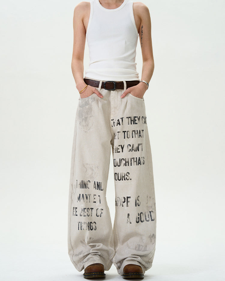 MADWITCH LETTER GRAFFITI DENIM PANTS #D1671