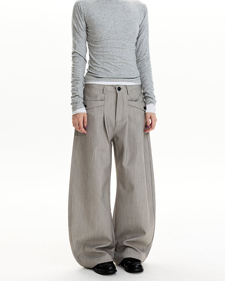 MADWIT PLEATED HERRINGBONE WIDE TROUSERS #HK6959