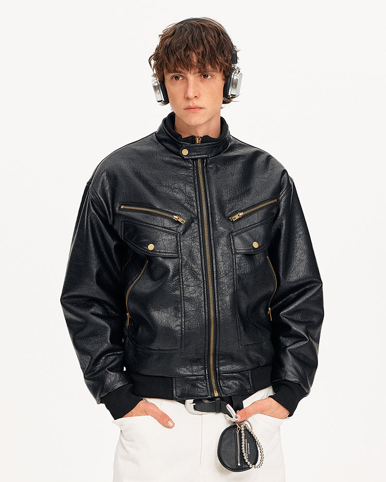 MADWITCH DISTRESSED PU LEATHER JACKET #256105-1