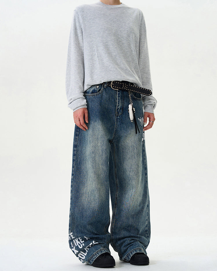 MADWITCH LETTER PRINT STREET-STYLE JEANS #G6626
