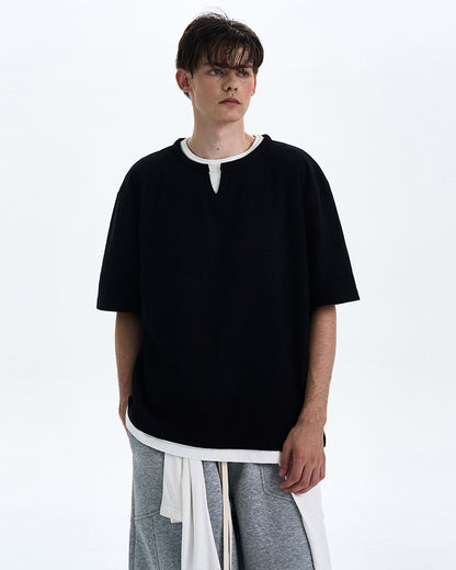 MADWITCH FAKE TWO-PIECE V-NECK TEE #L677