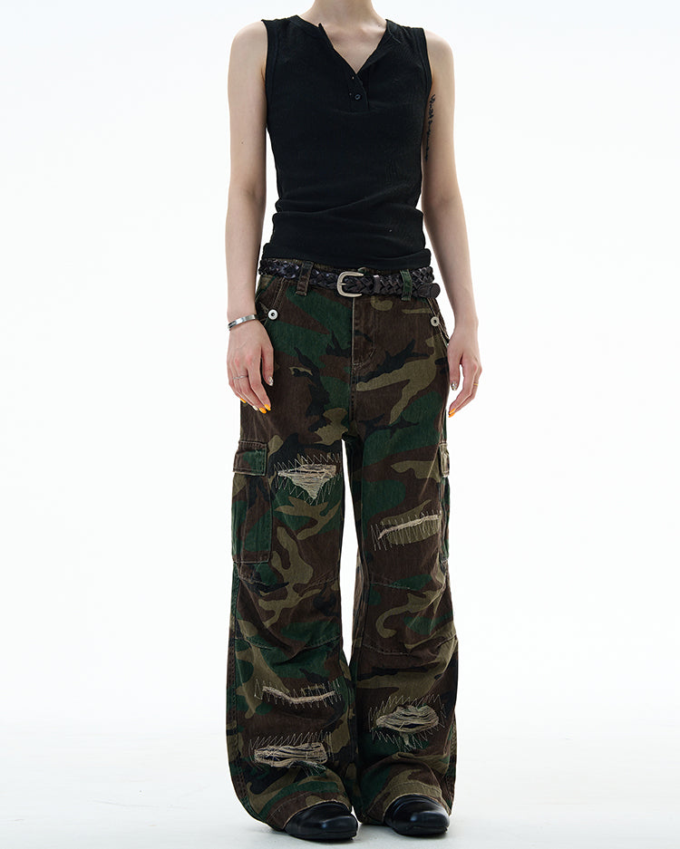 MADWITCH UNISEX CAMO CARGO UTILITY PANTS #Z013